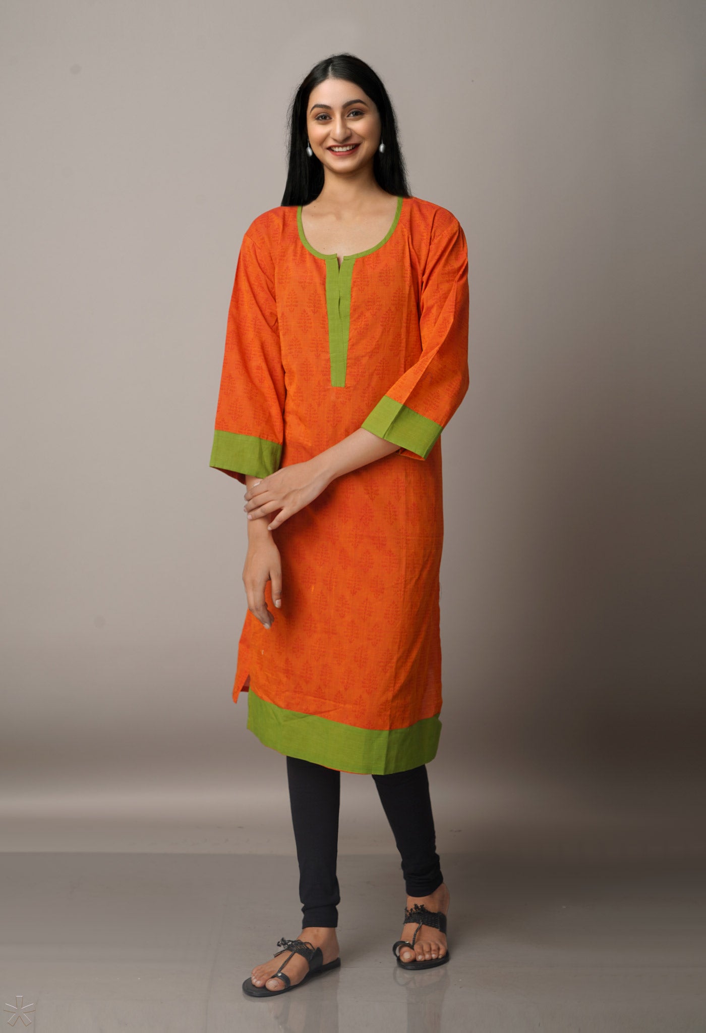 Orange Pure Mangalagiri Cotton Kurta-PKK1830