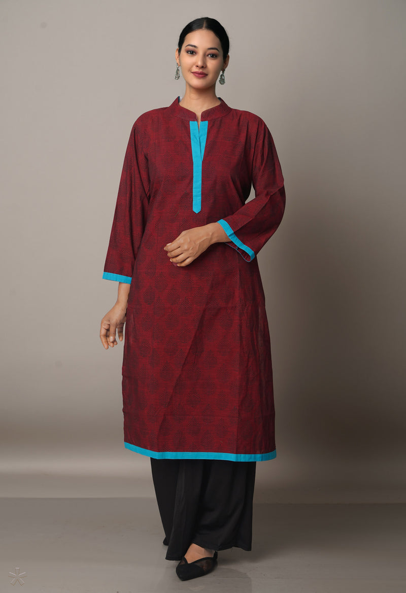 Maroon Pure Mangalagiri Cotton Kurta-PKK1835