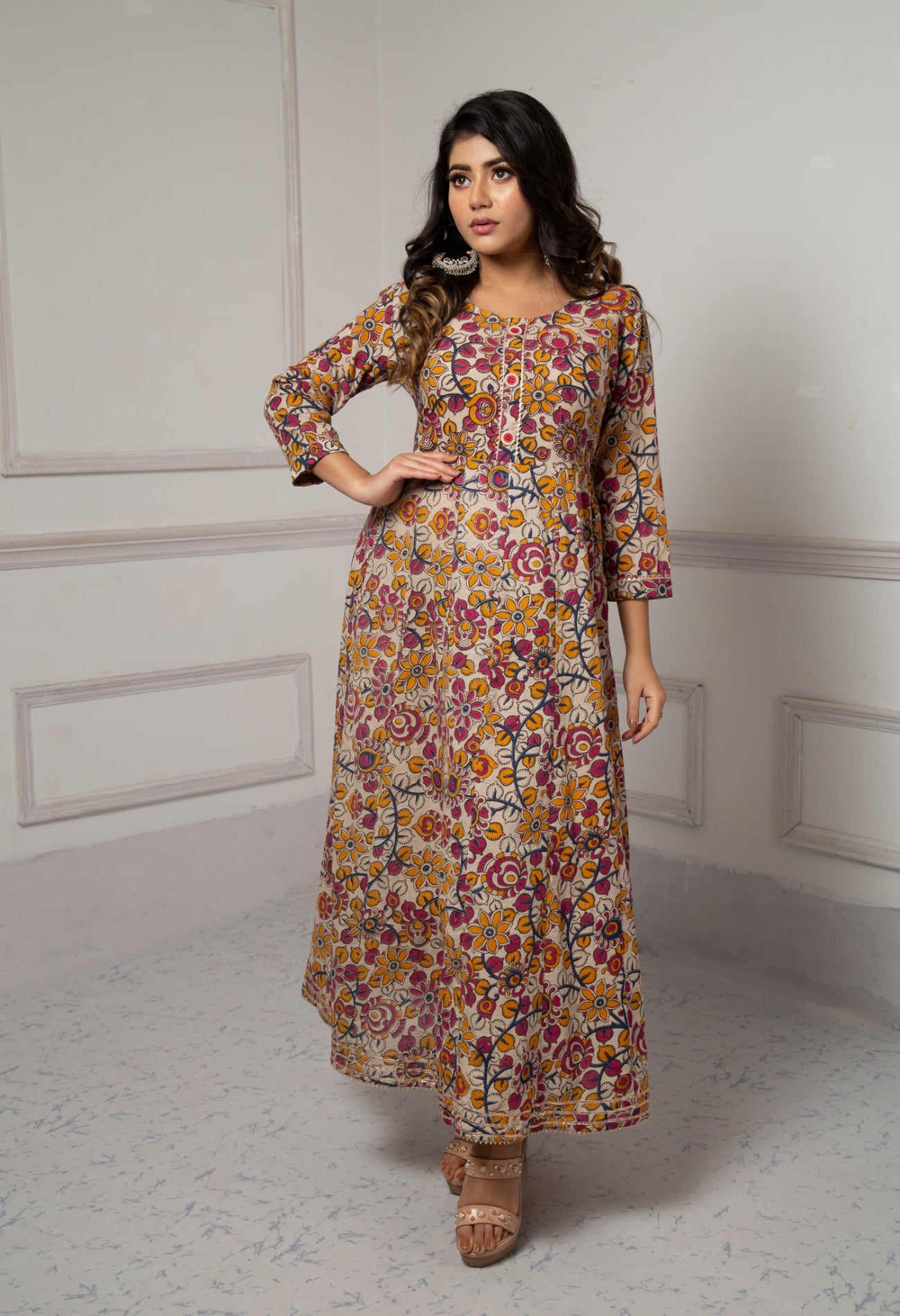 Grey Pure Kalamkari Cotton Long Kurta-PKK1841