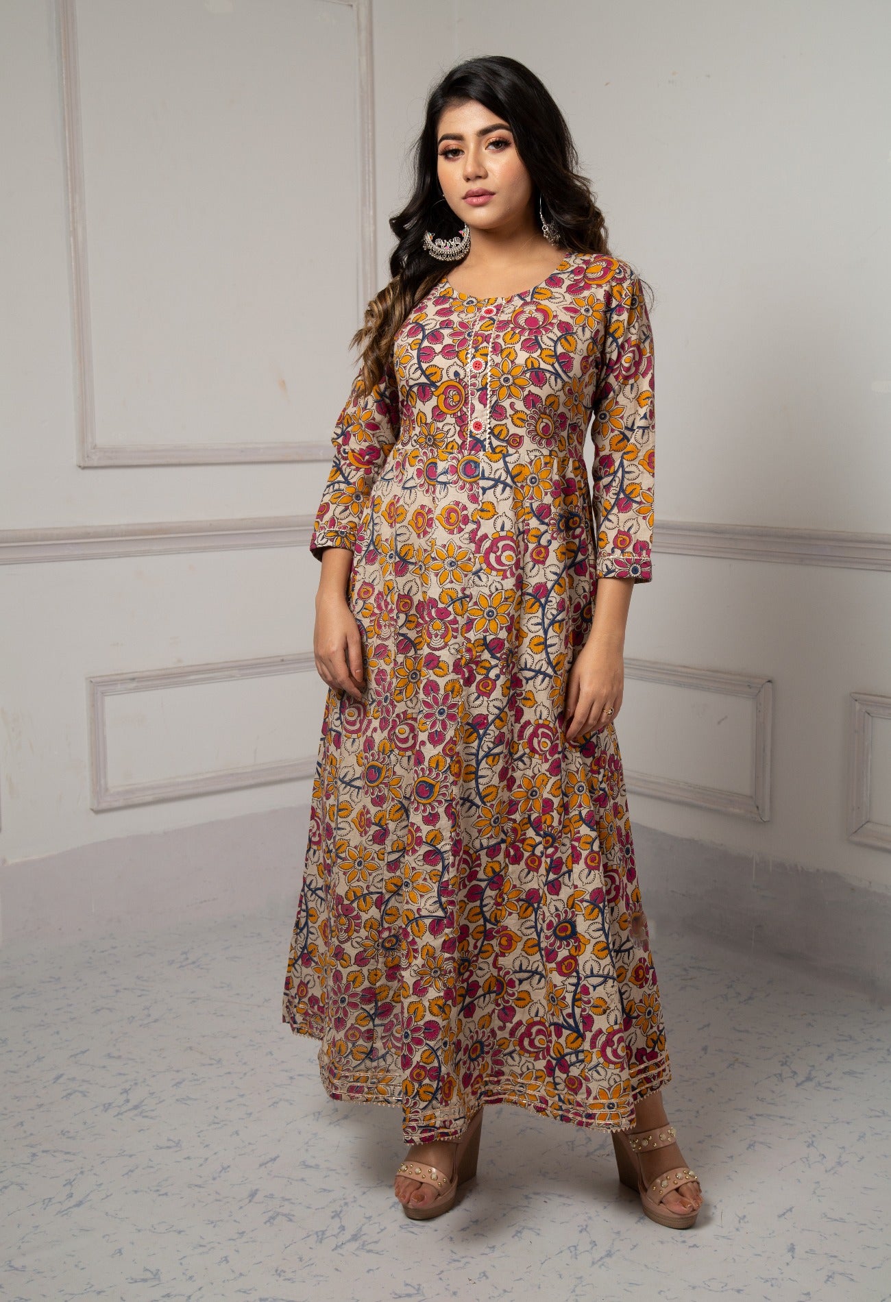 Grey Pure Kalamkari Cotton Long Kurta-PKK1841