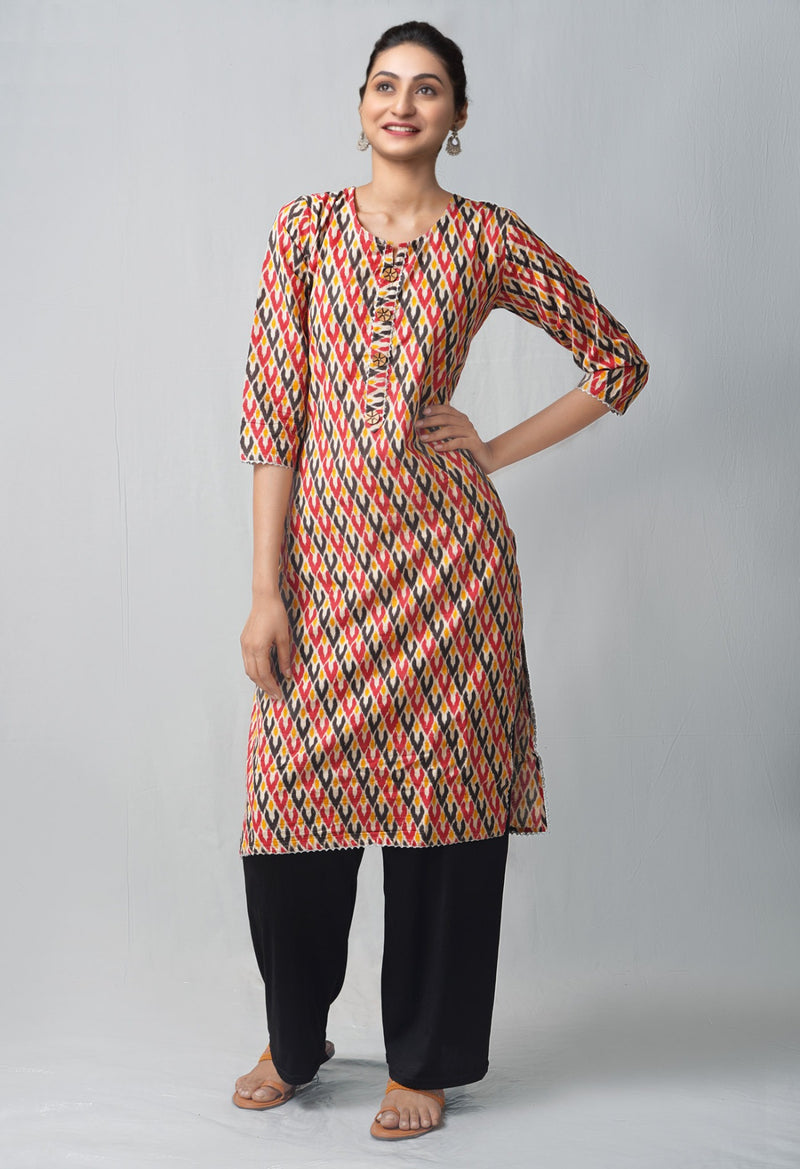 Cream Pure Ikat Cotton Long Kurta-PKK1846