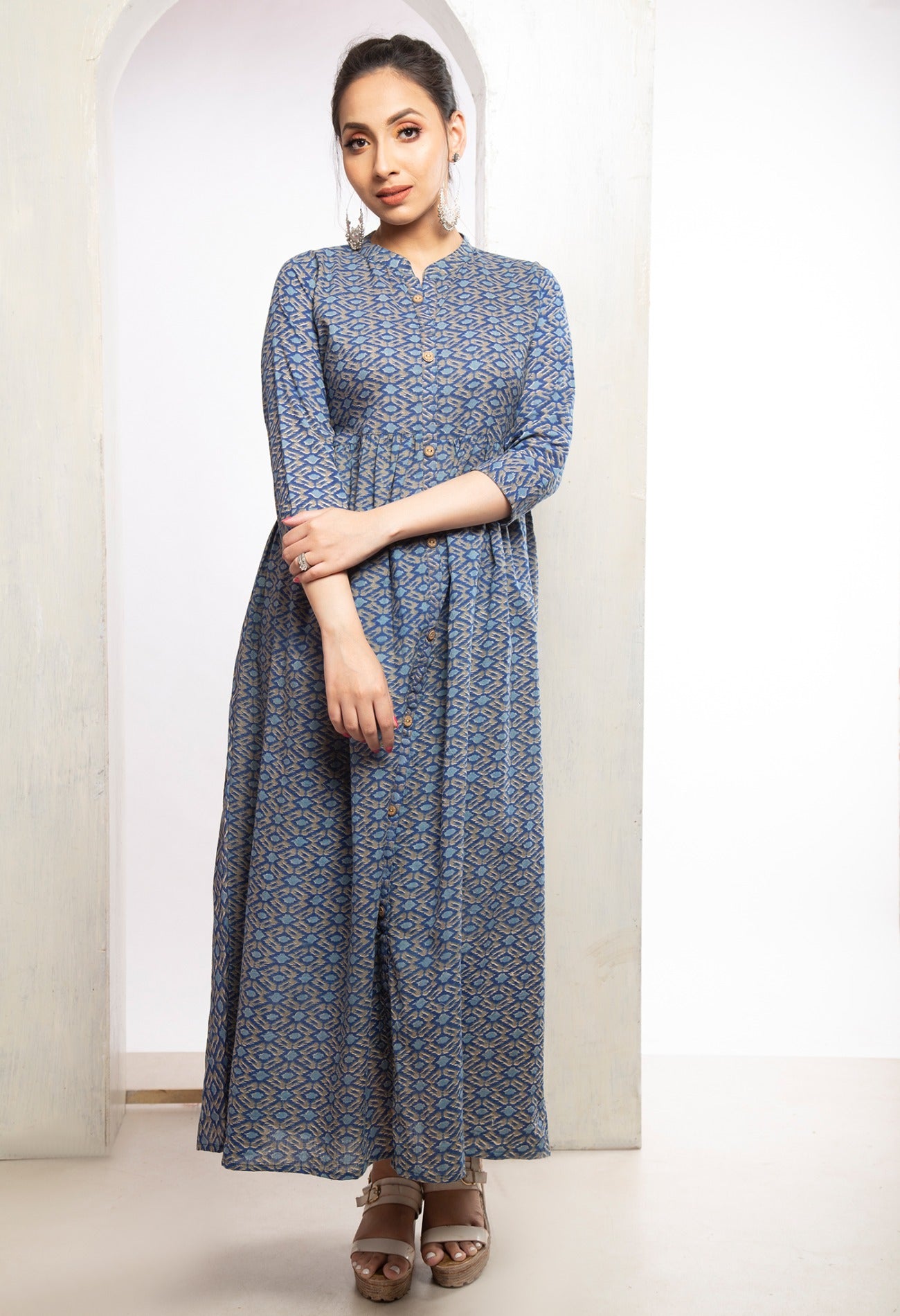 Multi Pure Ikat Cotton Long Kurta-PKK1849