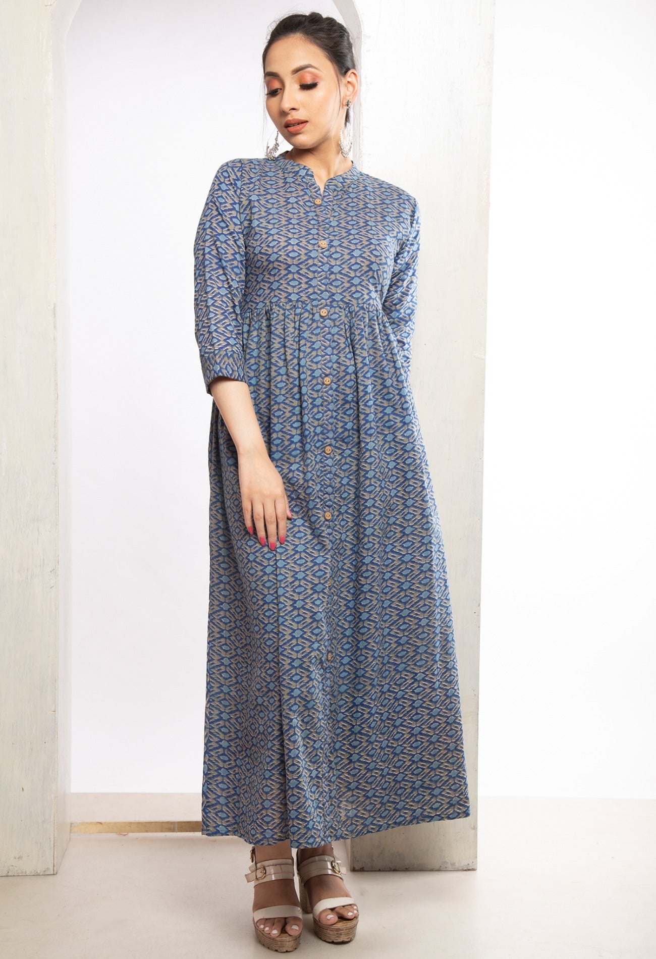 Multi Pure Ikat Cotton Long Kurta-PKK1849