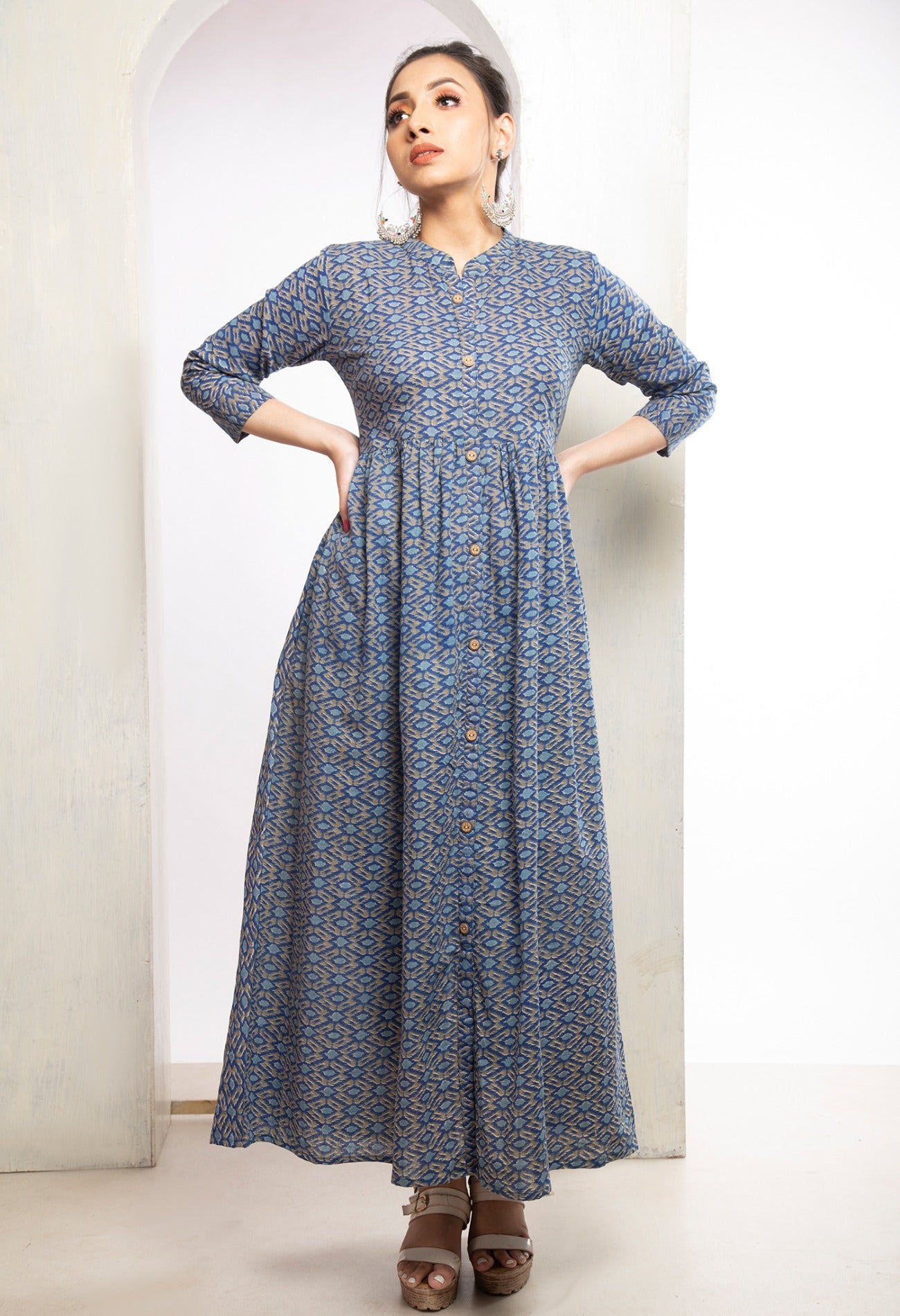 Multi Pure Ikat Cotton Long Kurta-PKK1849