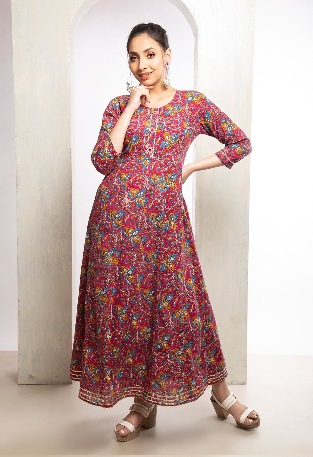 Pink Pure Kalamkari Cotton Long Kurta-PKK1855