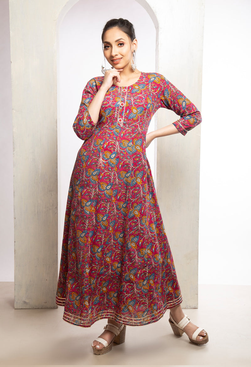 Pink Pure Kalamkari Cotton Long Kurta-PKK1855