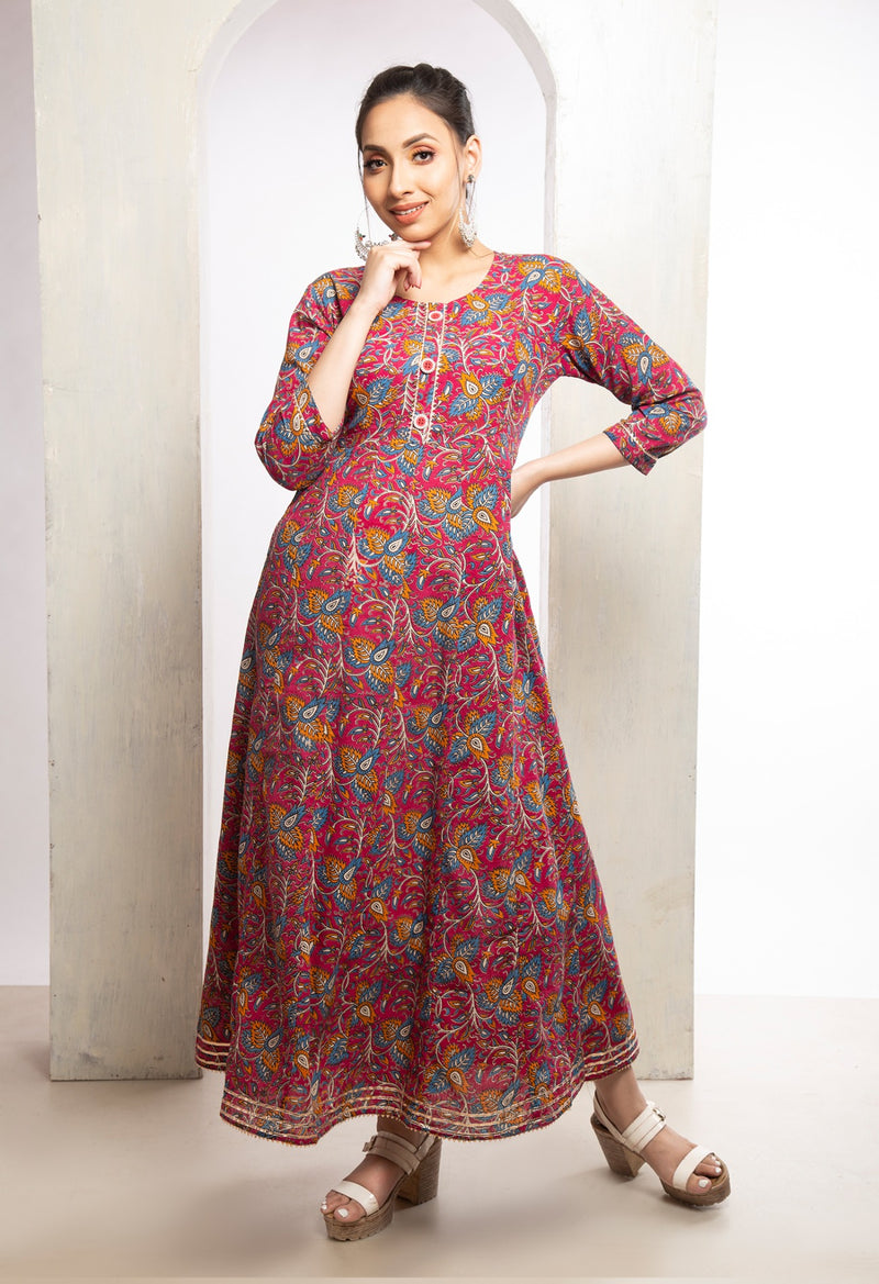 Pink Pure Kalamkari Cotton Long Kurta-PKK1855