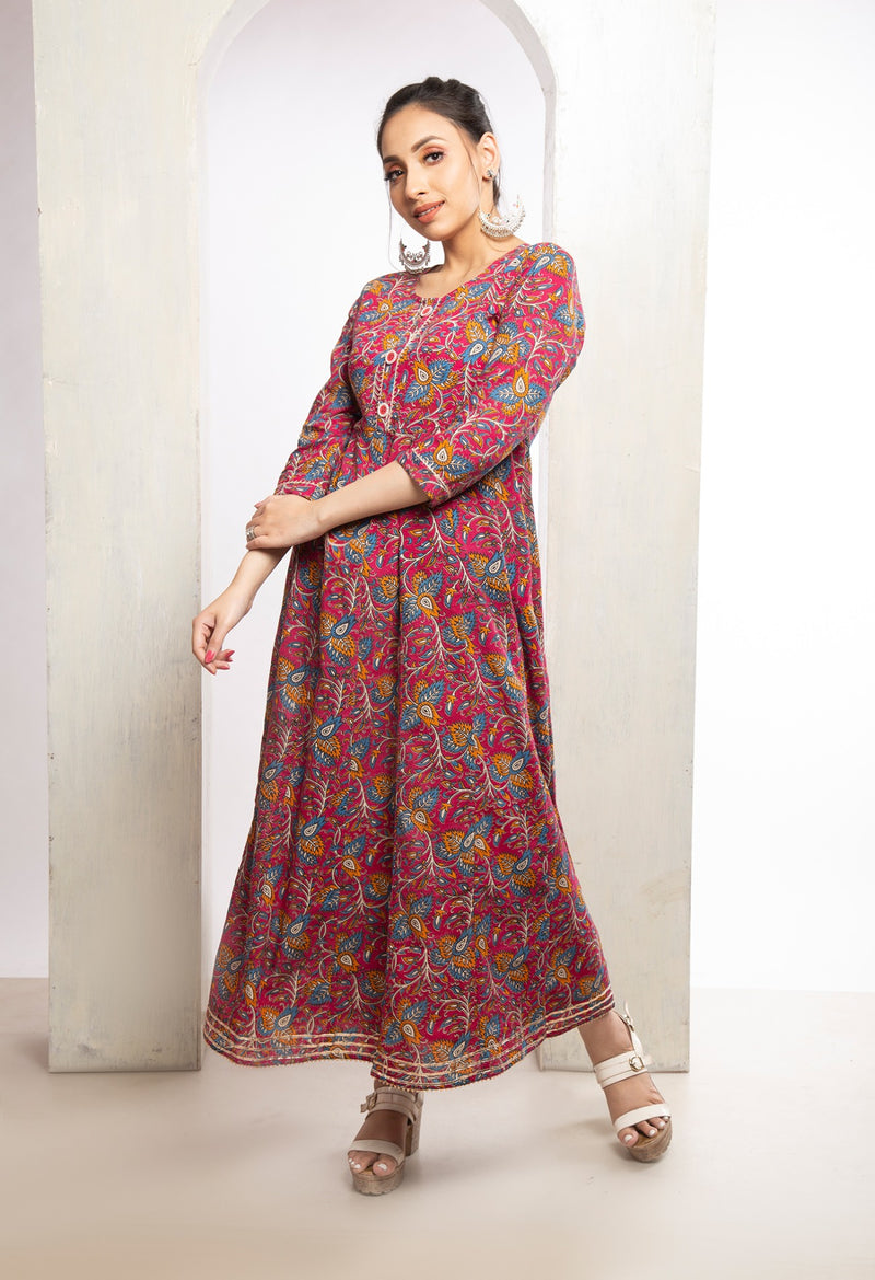 Pink Pure Kalamkari Cotton Long Kurta-PKK1855