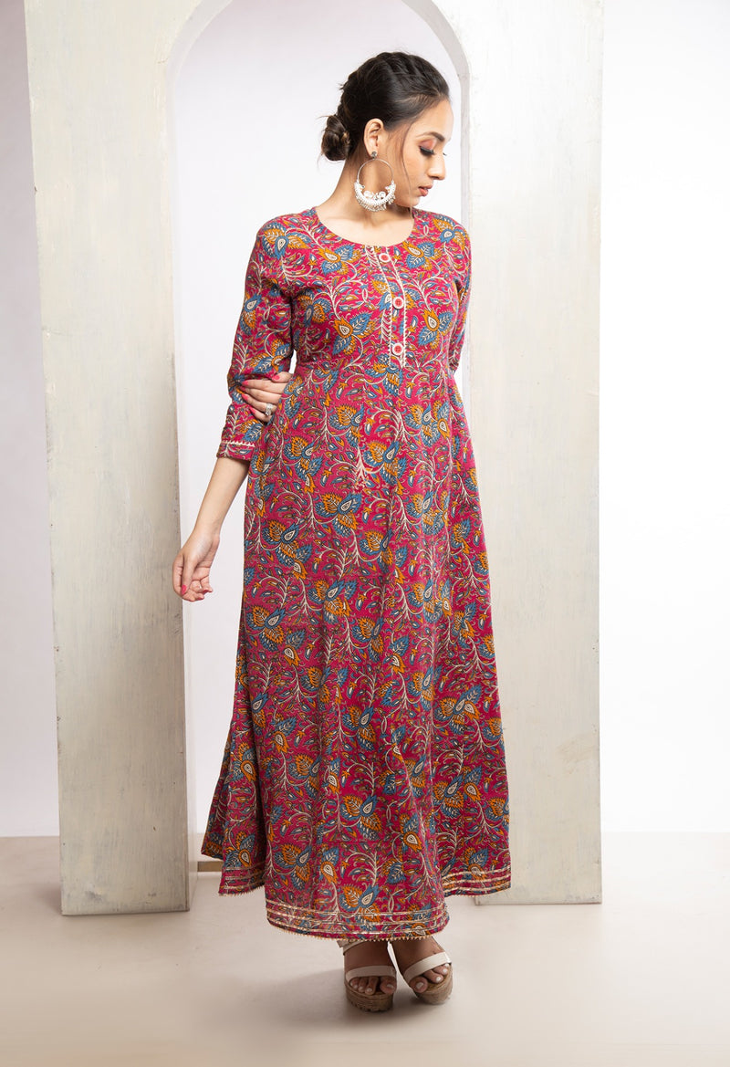 Pink Pure Kalamkari Cotton Long Kurta-PKK1855