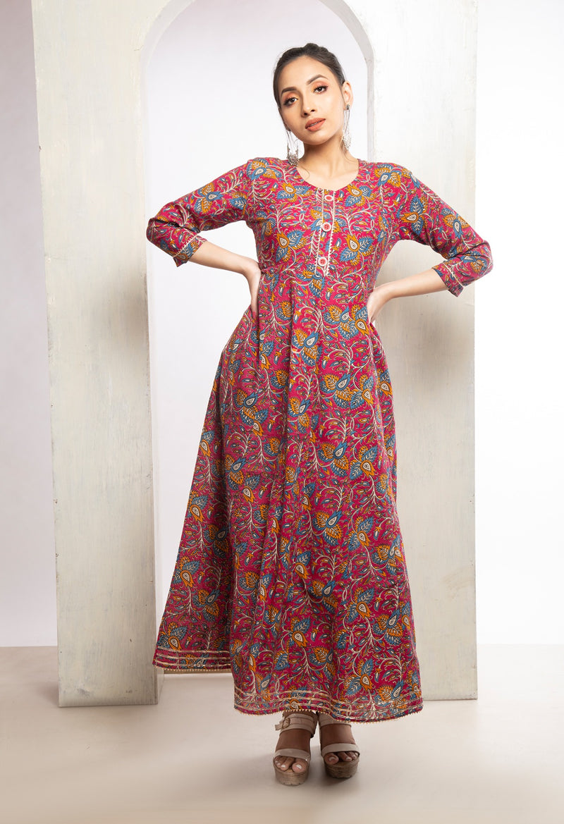 Pink Pure Kalamkari Cotton Long Kurta-PKK1855
