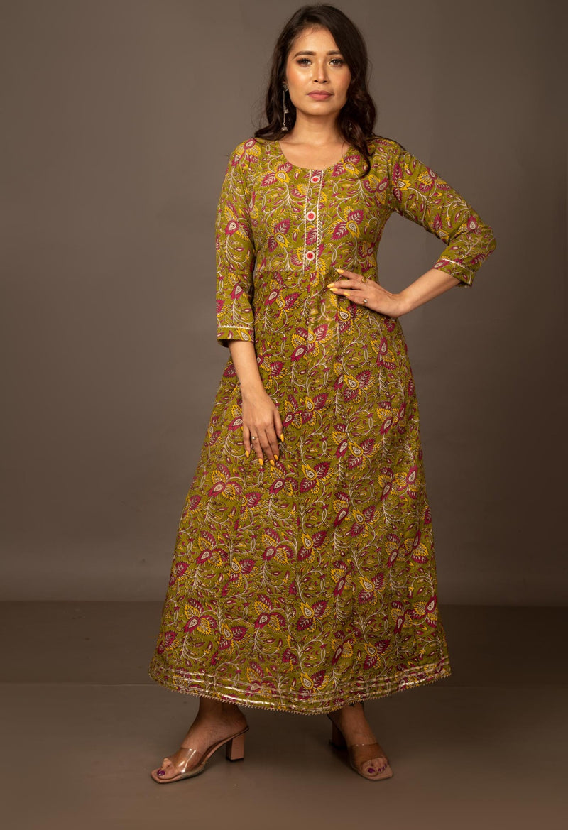 Green Pure Kalamkari Cotton Long Kurta-PKK1856