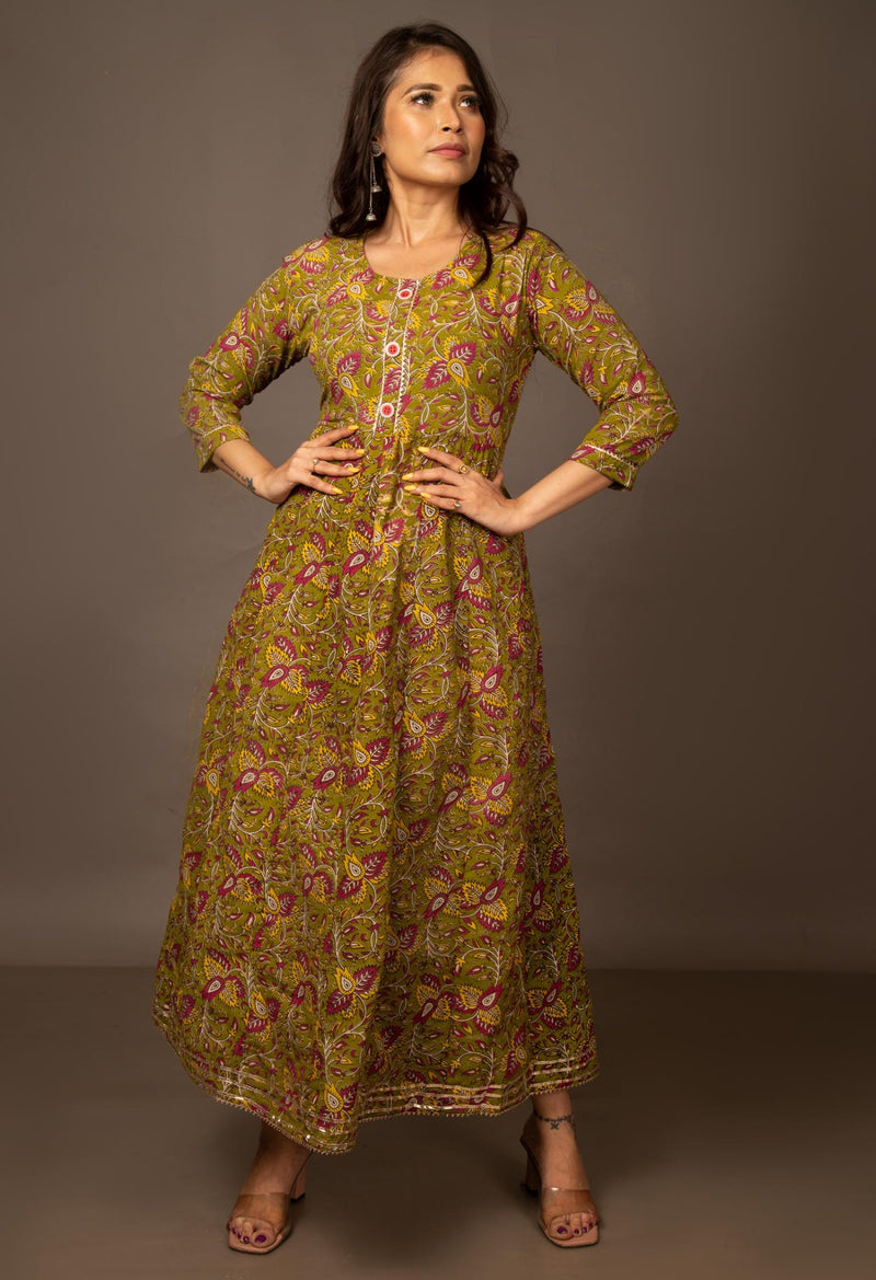 Green Pure Kalamkari Cotton Long Kurta-PKK1856
