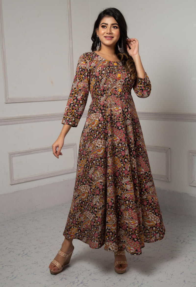 Black Pure Kalamkari Cotton Long Kurta-PKK1858