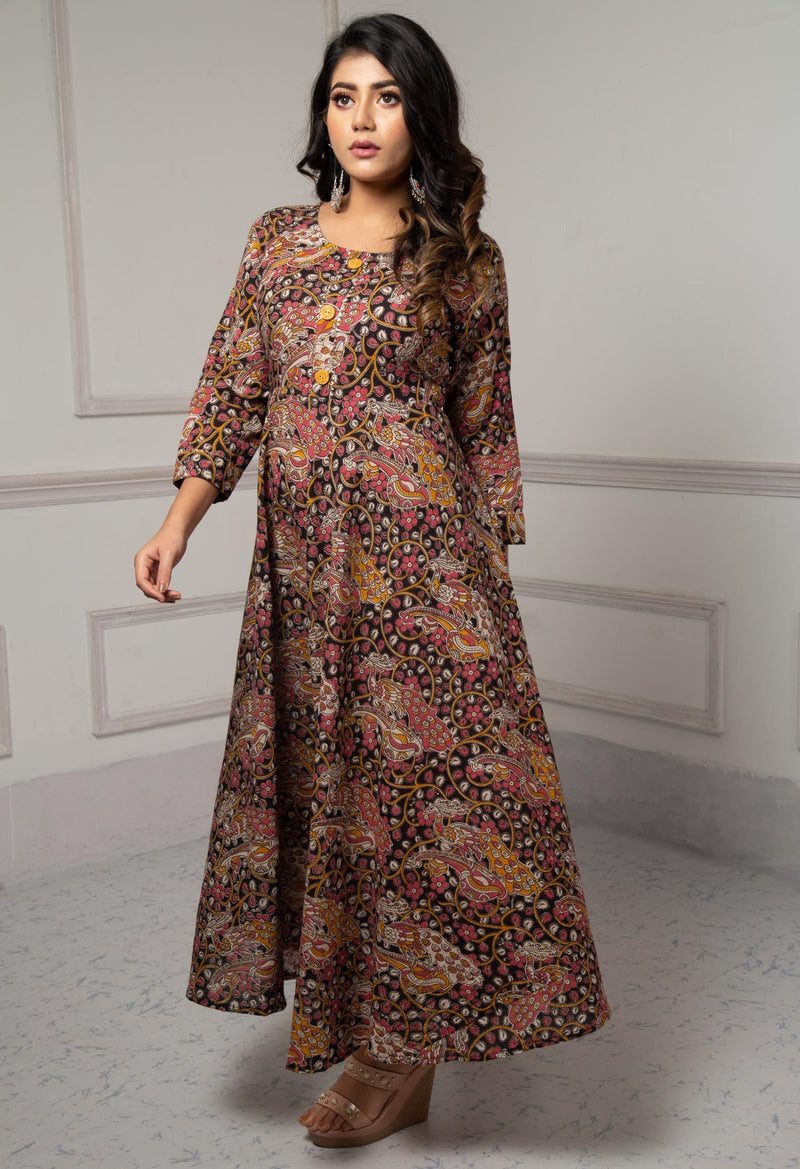 Black Pure Kalamkari Cotton Long Kurta-PKK1858