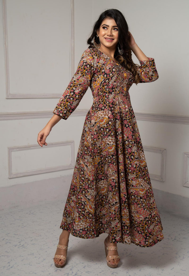 Black Pure Kalamkari Cotton Long Kurta-PKK1858
