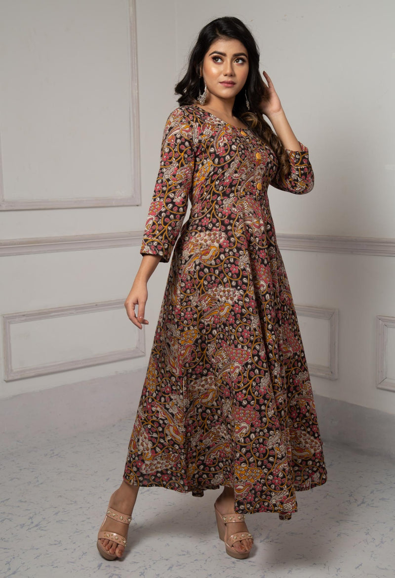 Black Pure Kalamkari Cotton Long Kurta-PKK1858