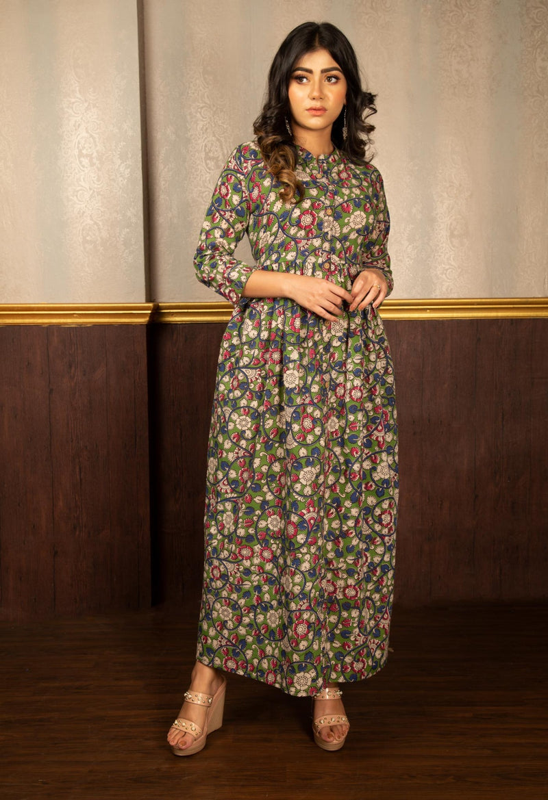 Green Pure Kalamkari Cotton Long Kurta-PKK1864