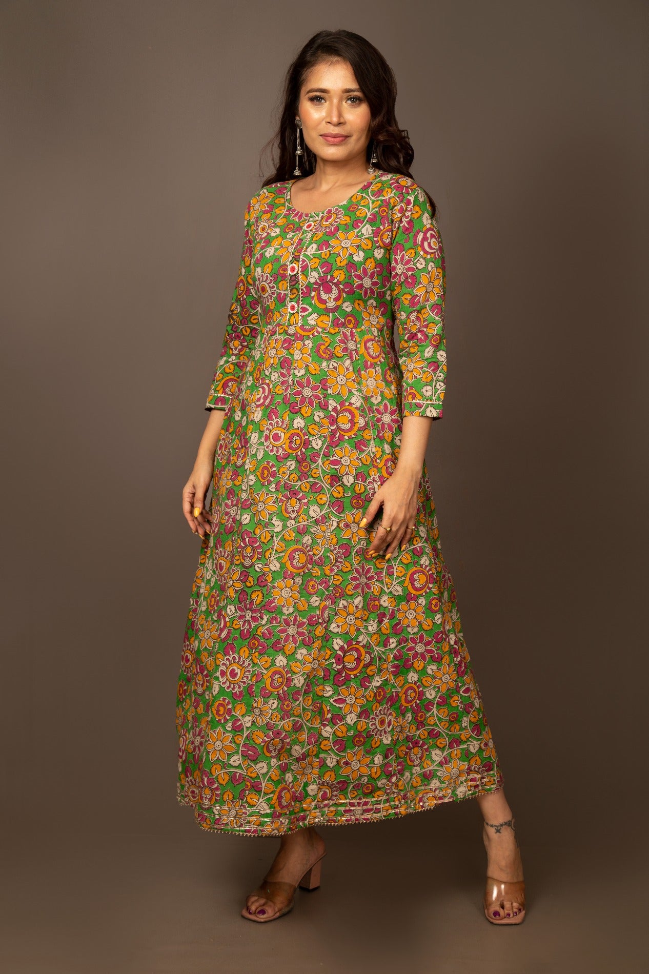 Green Pure Kalamkari Cotton Long Kurta-PKK1867