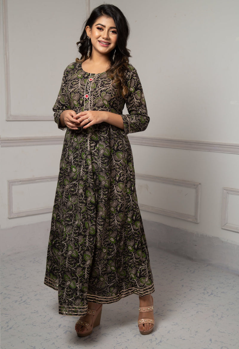 Black Pure Kalamkari Cotton Long Kurta-PKK1870