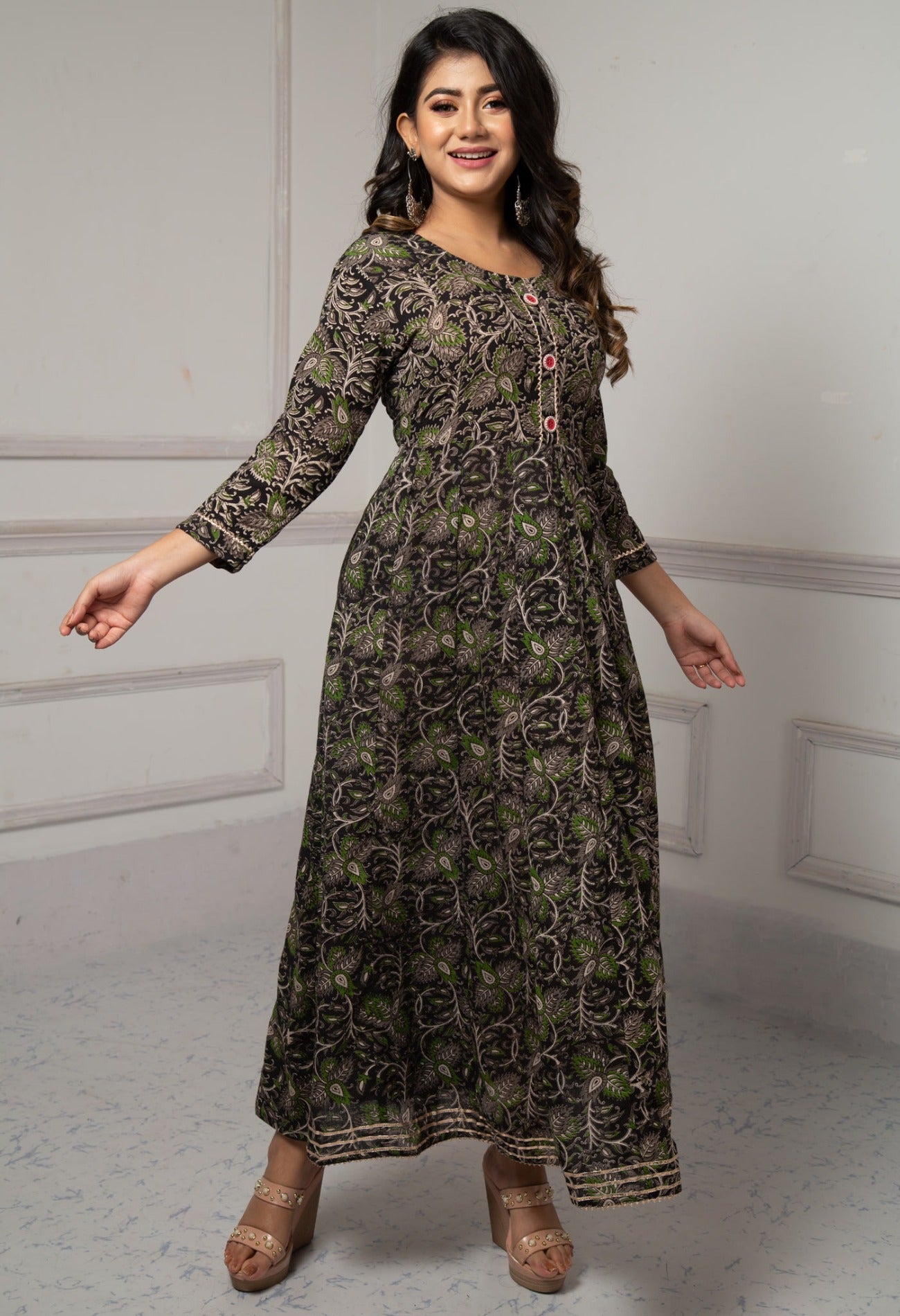 Black Pure Kalamkari Cotton Long Kurta-PKK1870