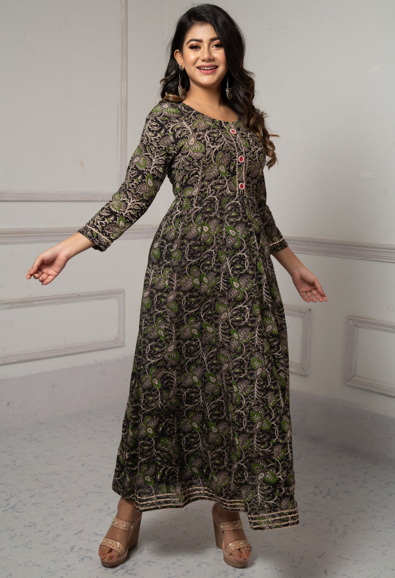 Black Pure Kalamkari Cotton Long Kurta-PKK1870