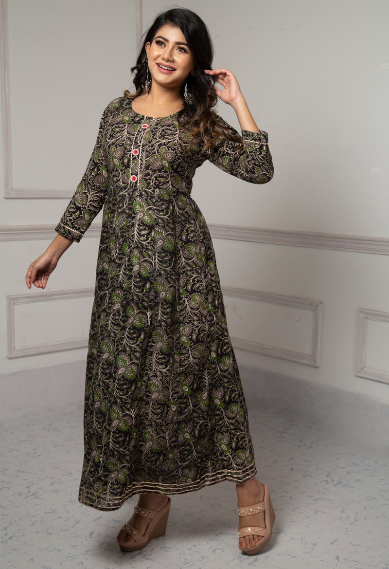 Black Pure Kalamkari Cotton Long Kurta-PKK1870