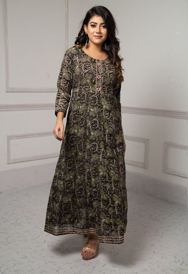 Black Pure Kalamkari Cotton Long Kurta-PKK1870