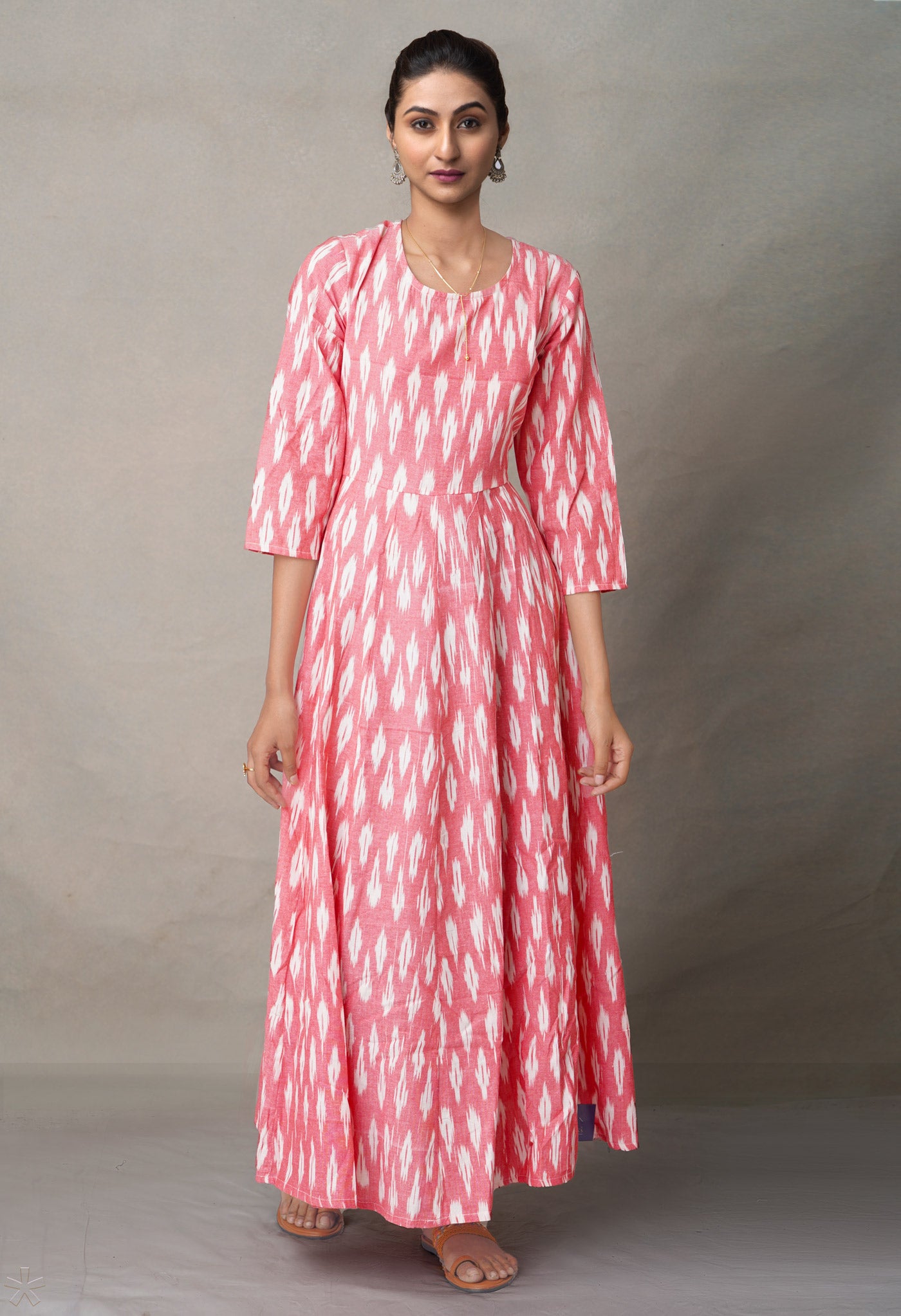 Pink Pure Ikat  Cotton Long Kurta-PKK1888