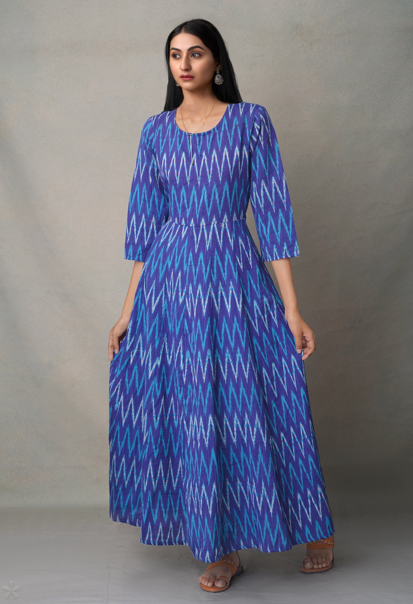 Blue  Pure Ikat  Cotton Long Kurta-PKK1891