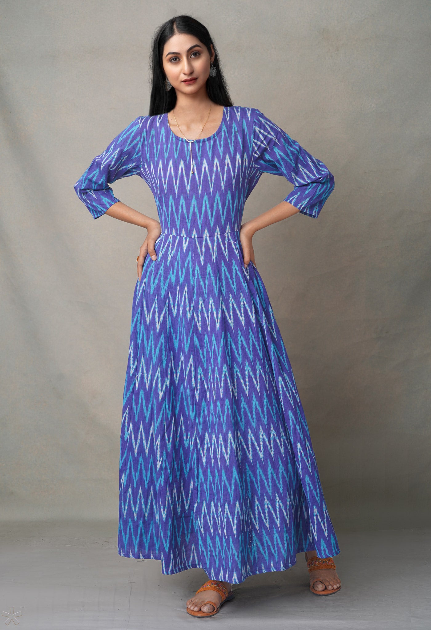 Blue  Pure Ikat  Cotton Long Kurta-PKK1891