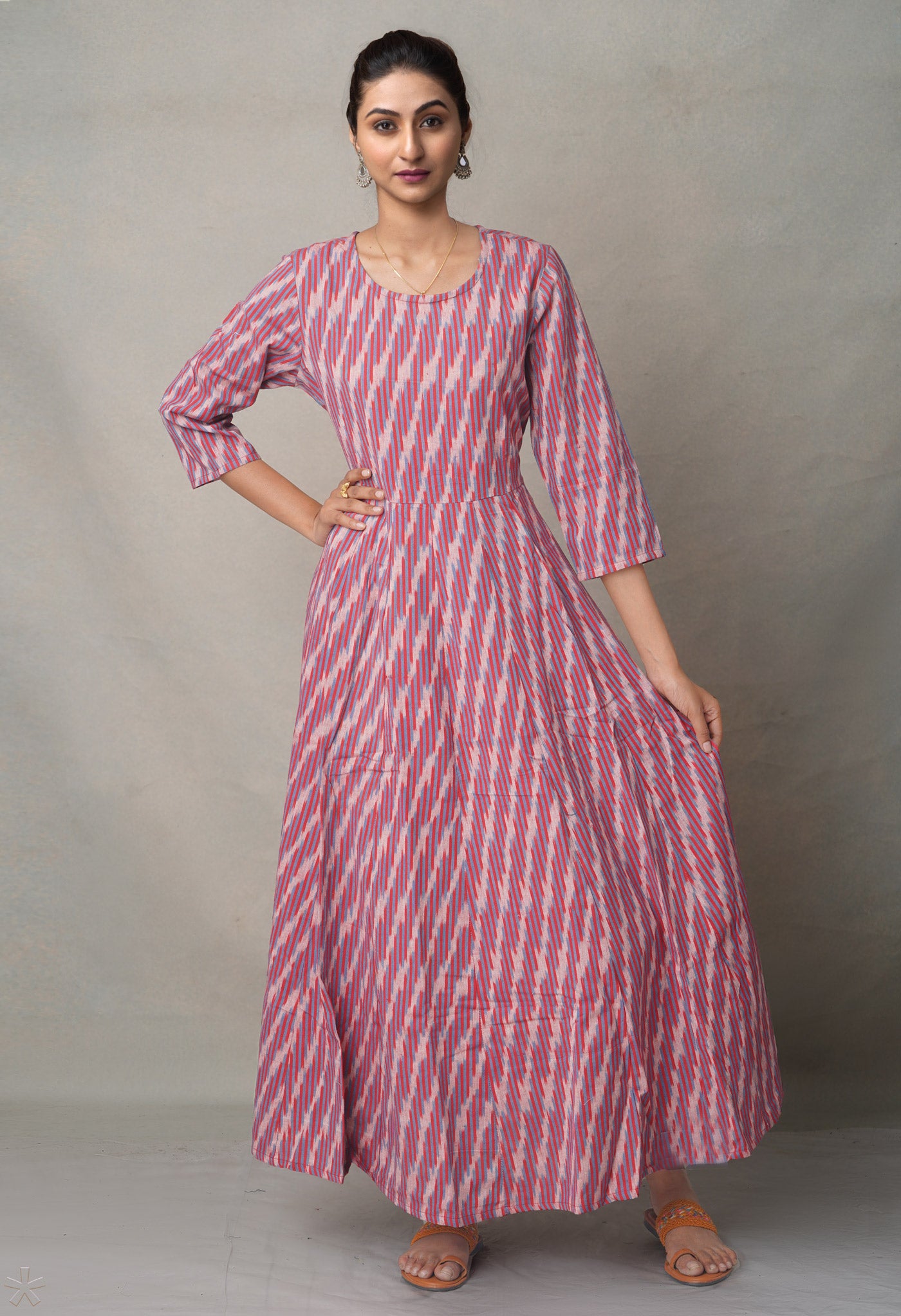 Pink Pure Ikat  Cotton Long Kurta-PKK1892