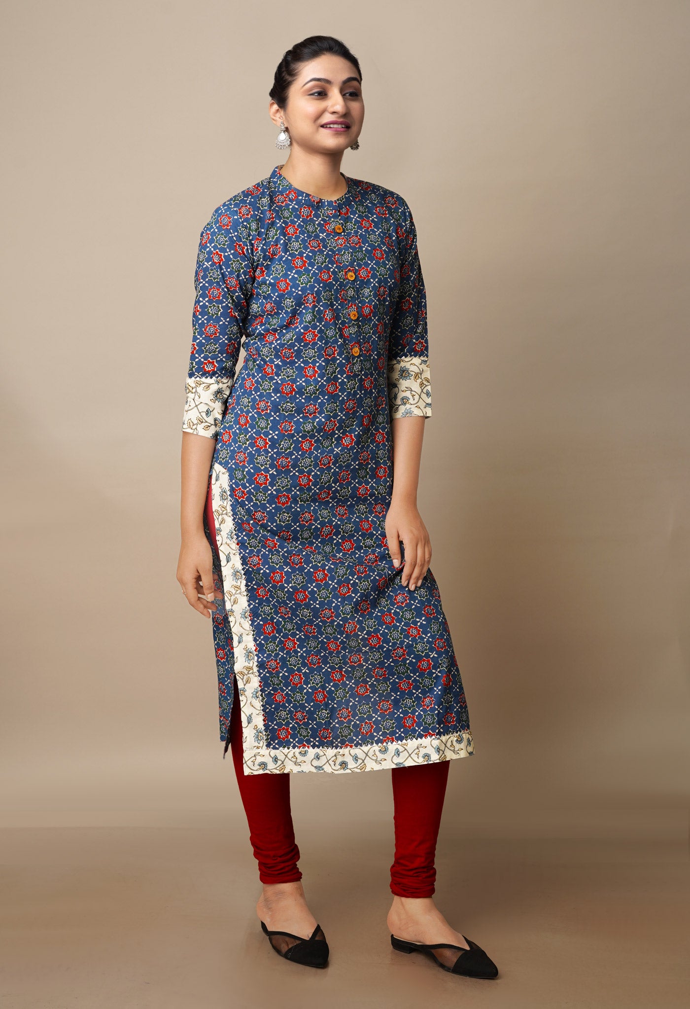 Navy Blue Pure Ajrakh Floral Cotton Kurta-PKK1901