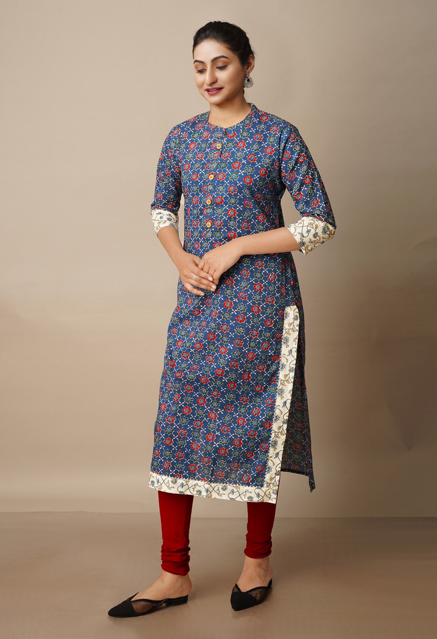 Navy Blue Pure Ajrakh Floral Cotton Kurta-PKK1901