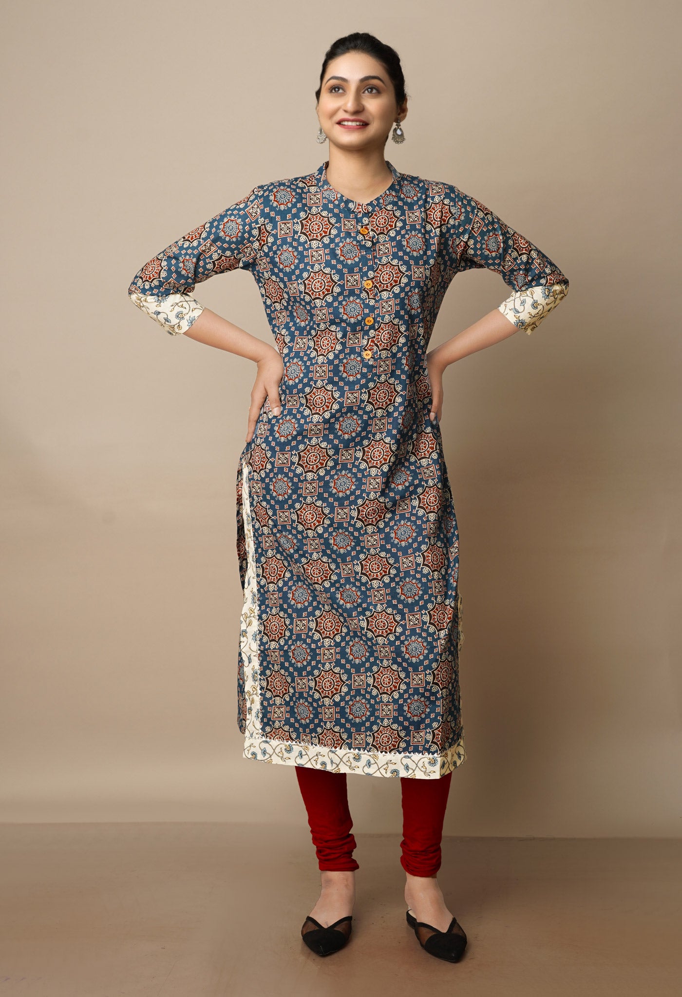 Blue Pure Ajrakh Floral Cotton Kurta-PKK1903