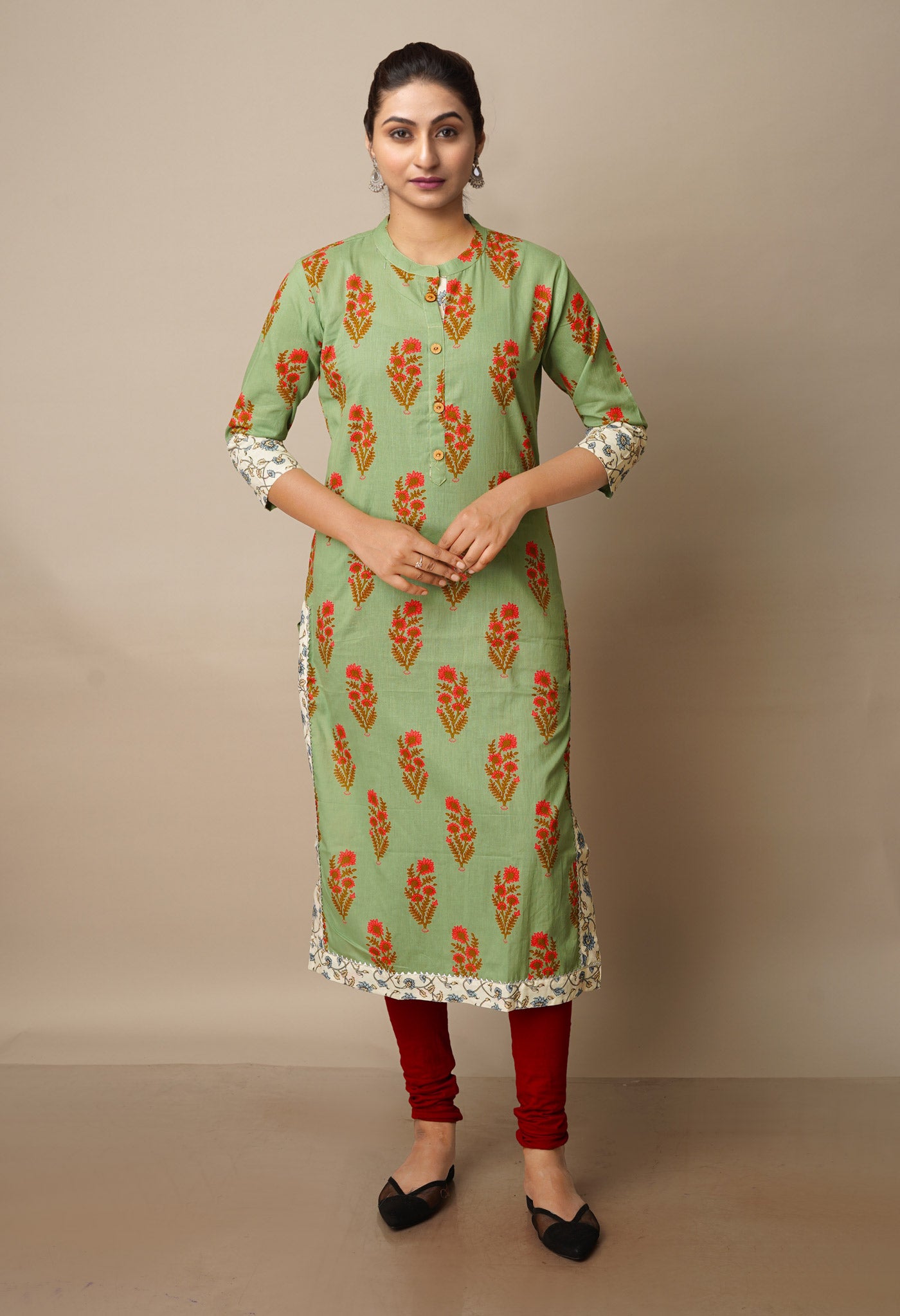 Fern Green Pure Bagru Floral Cotton Kurta-PKK1910