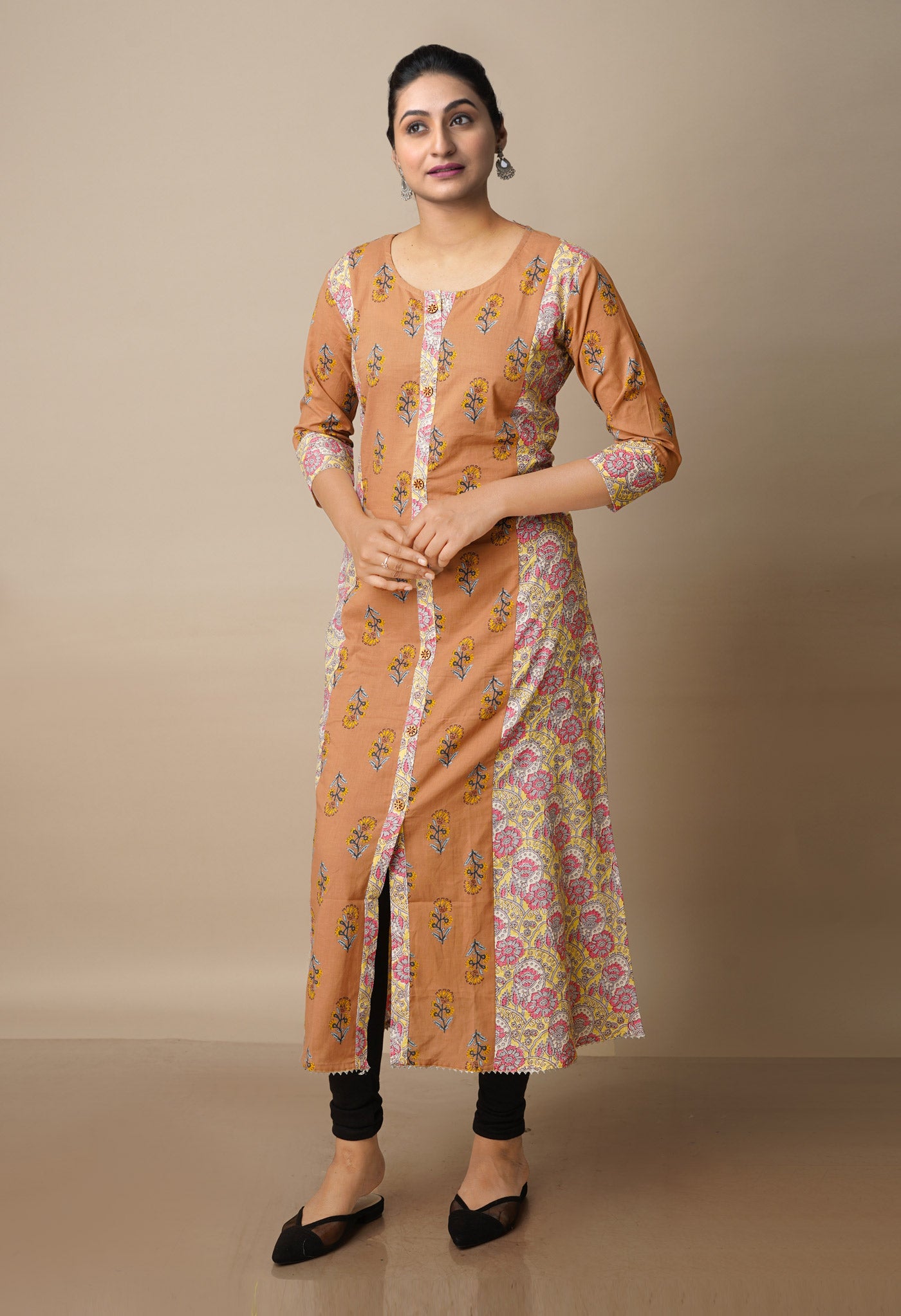 Dark Taupe Pure Bagru Floral Cotton Kurta-PKK1911