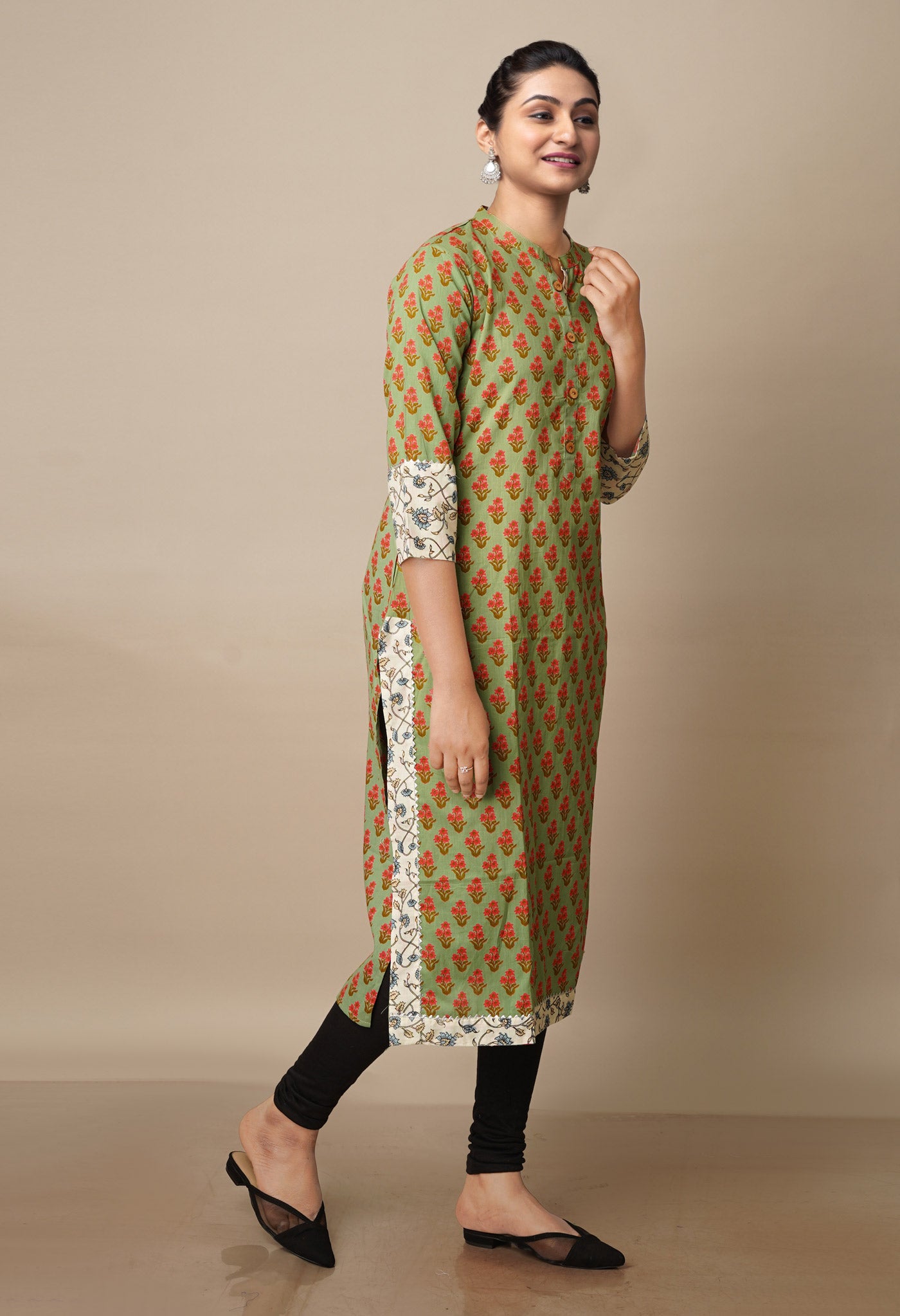 Fern Green Pure Bagru Floral Cotton Kurta-PKK1912