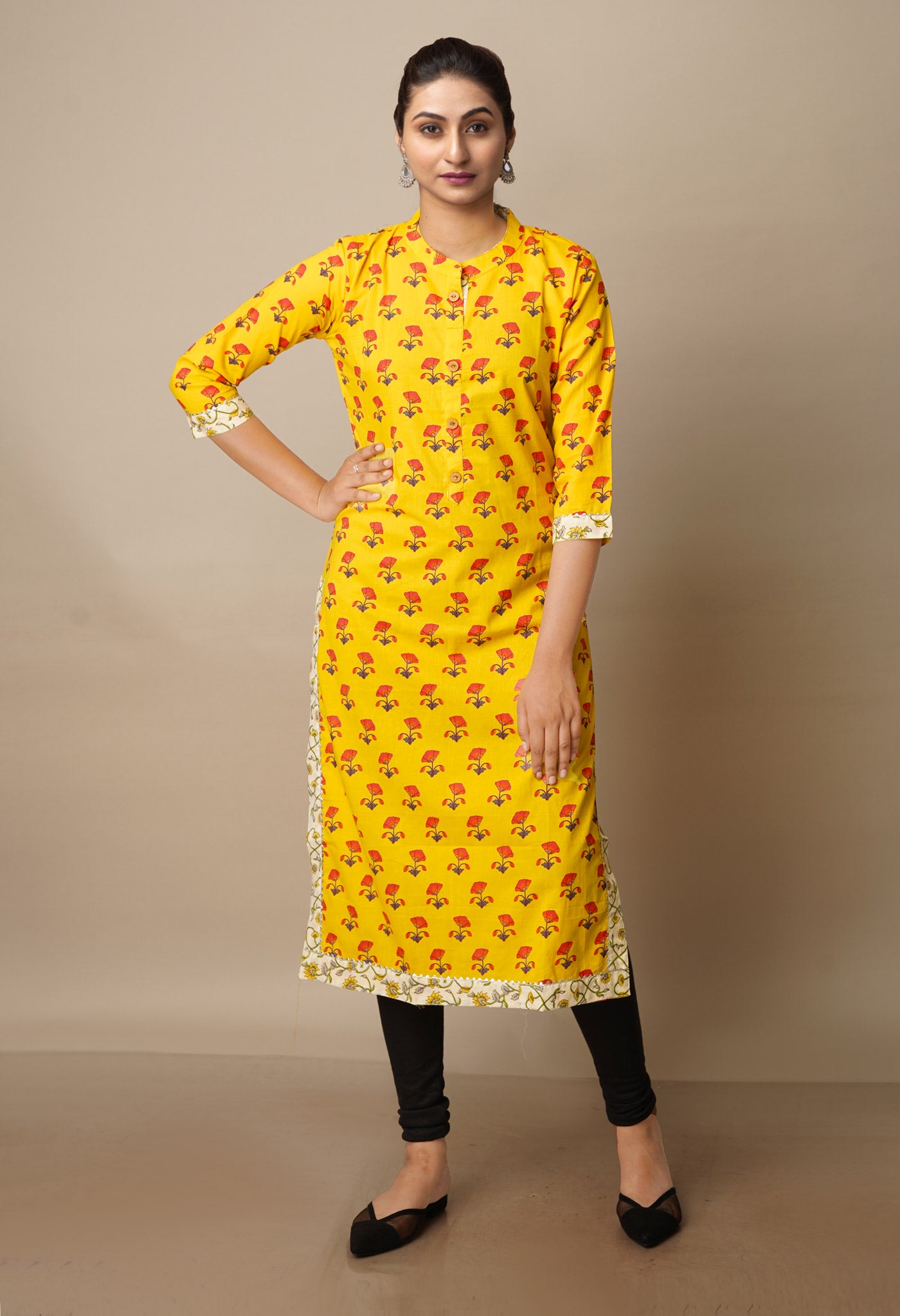 Yellow Pure Bagru Floral Cotton Kurta-PKK1914