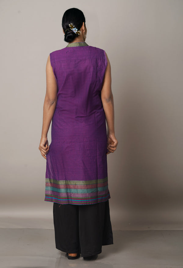 PKK467-Sloka Weaves purple Narayanpet cotton Kurta with attachable short sleeves