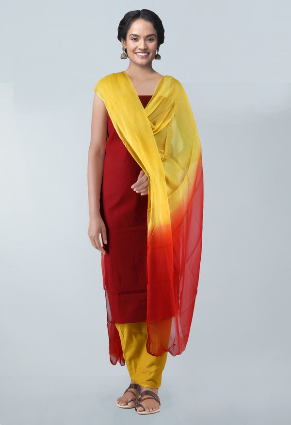 Online Shopping for Unstitched Maroon-Yellow Pure Mangalagiri Cotton Salwar Kameez with Weaving from Andhra Pradesh at Unnatisilks.com, India 