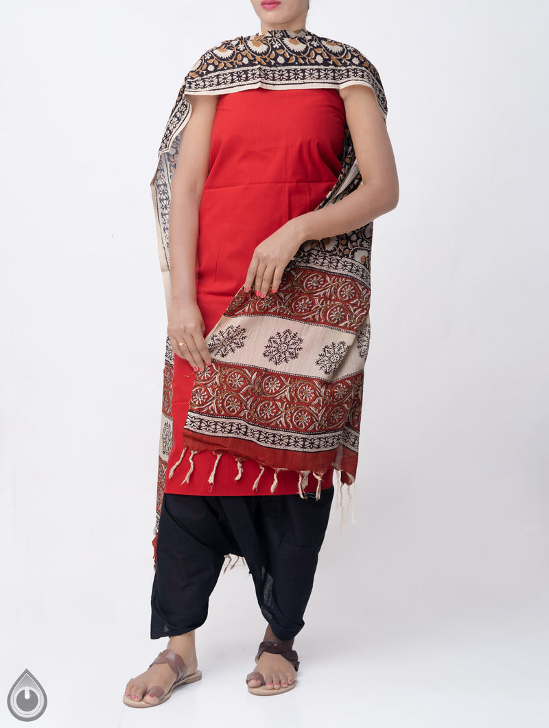 Online Shopping for Unstitched Red-Black Rajasthani Cotton Salwar Kameez with Weaving from Rajasthan at Unnatisilks.comIndia