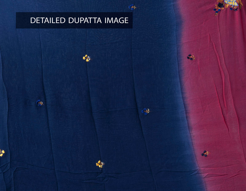 Online Shopping for Unstitched Pink-Blue Pure Handloom Phulkari Tussar Silk Salwar Kameez with Phulkari Work from Chattisgarh at Unnatisilks.com India