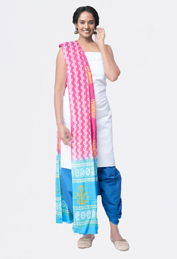 Online Shopping for Unstitched White-Blue Pure Kanchi Cotton Salwar Kameez with  Weaving from Tamilnadu at Unnatisilks.comIndia