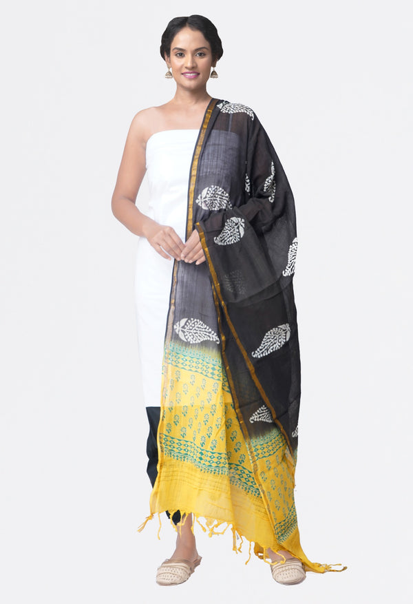 Online Shopping for Unstitched White-Black Pure Kanchi Cotton Salwar Kameez with  Weaving from Tamilnadu at Unnatisilks.comIndia
