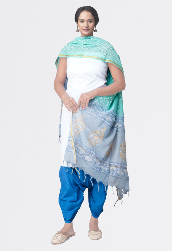 Online Shopping for Unstitched White-Blue Pure Kanchi Cotton Salwar Kameez with  Weaving from Tamilnadu at Unnatisilks.comIndia
