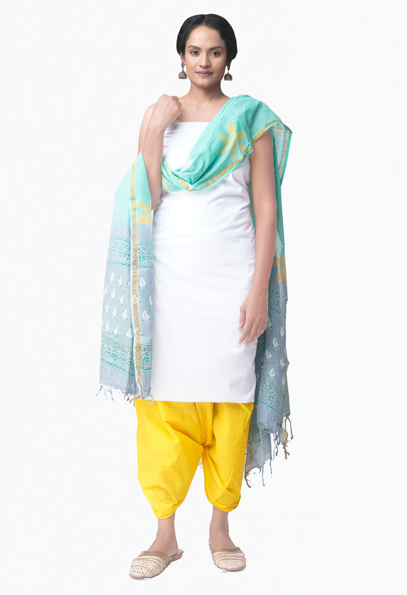 Online Shopping for Unstitched White-Yellow Pure Kanchi Cotton Salwar Kameez with  Weaving from Tamilnadu at Unnatisilks.comIndia

