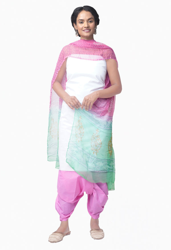 Online Shopping for Unstitched White-PinkPure Chettinad Cotton Salwar Kameez with Weaving from Tamil nadu at Unnatisilks.comIndia
