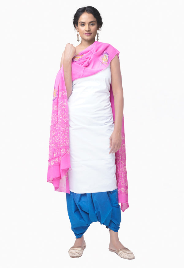 Online Shopping for Unstitched White-BluePure Chettinad Cotton Salwar Kameez with Weaving from Tamil nadu at Unnatisilks.comIndia
