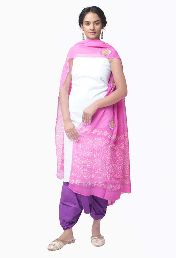 Online Shopping for Unstitched White-VioletPure Chettinad Cotton Salwar Kameez with Weaving from Tamil nadu at Unnatisilks.comIndia

