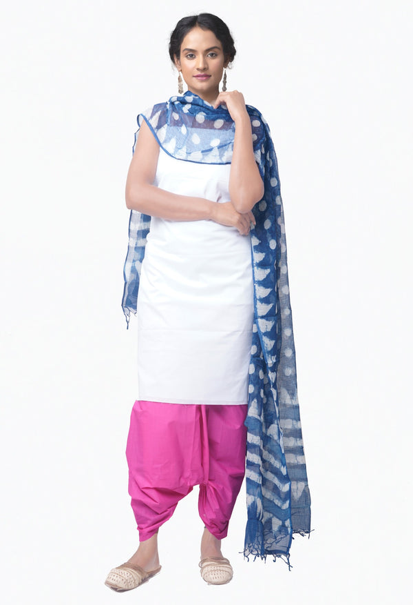 Online Shopping for Unstitched White-Pink Pure Chettinad Cotton Salwar Kameez with Weaving from Tamil nadu at Unnatisilks.comIndia
